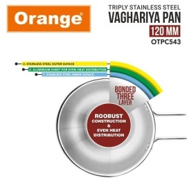 Orange Stainless Steel Triply Tadka Pan/Vaghariya Pan with Stay Cool Long Silicon Handle for Spice Seasoning, Frying, Heating and Roasting|, Silver | Induction Friendly (11CM)