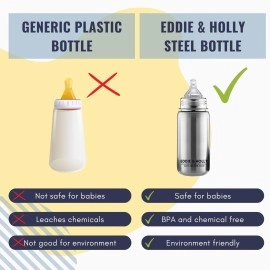 Eddie & Holly Steel Feeding Bottle | 400 ML Wide Neck | Zero Plastic | Premium Stainless Steel | Milk Bottle for New Born Baby and 1+ Year Baby (400 ML)
