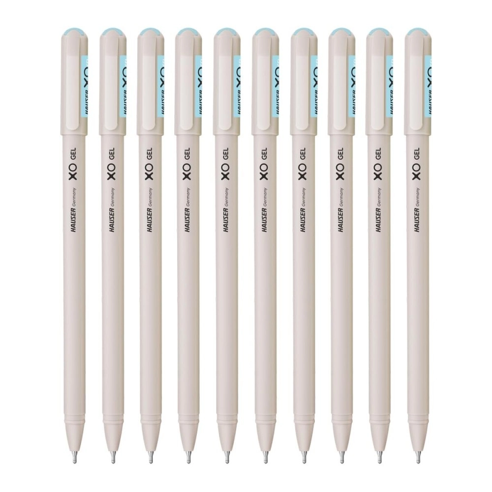 Hauser XO Gel Pen Wallet Pack | Sleek Body & Minimalistic Design With Matt Finish | Solid Body Type, Low Viscosity Ink | Ultra Durable Tip | Blue Ink, Pack of 10 Pens
