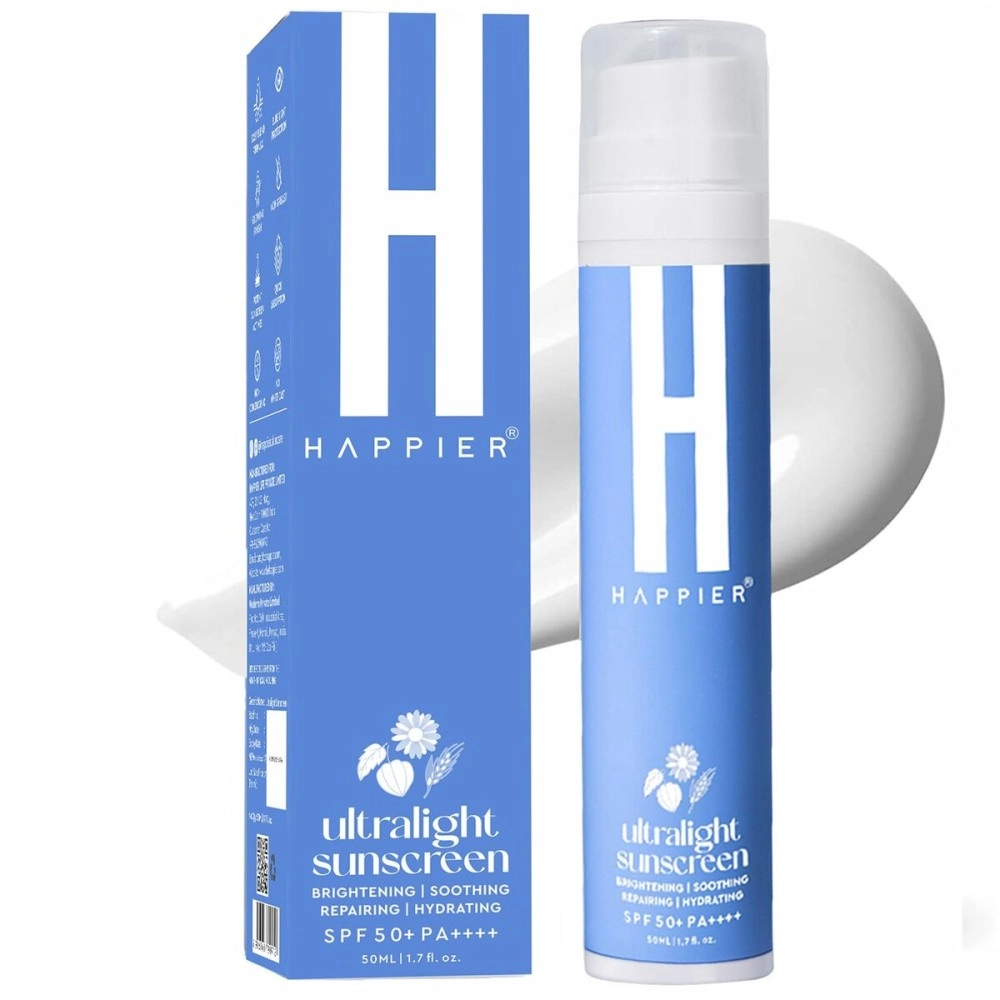 Happier Ultralight Sunscreen Gel SPF 50 PA+++ | Sunscreen Gel For Men & Women | Lightweight, Non-Greasy, Fast Absorbing, No White Cast Sunscreen | Non-Comedogenic Sunscreen Broad Spectrum PA+++ - 50ml