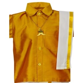AMIRTHA FASHION Boys Traditional Dhoti & Shirts SET WITH ACCESSORIES (Pyjamas Dhoti GOLD), Gold, 6-12 M