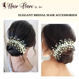 Hair Flare Hair Accessories For Women & Girls, Stylish for Wedding - Artificial Flowers & Pearl Style Juda Bun - Floral Bridal Brooch & Hair Pins - Hairstyle Decoration Bride Clips - 2640