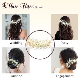 Hair Flare Hair Accessories For Women & Girls, Stylish for Wedding - Artificial Flowers & Pearl Style Juda Bun - Floral Bridal Brooch & Hair Pins - Hairstyle Decoration Bride Clips - 2640