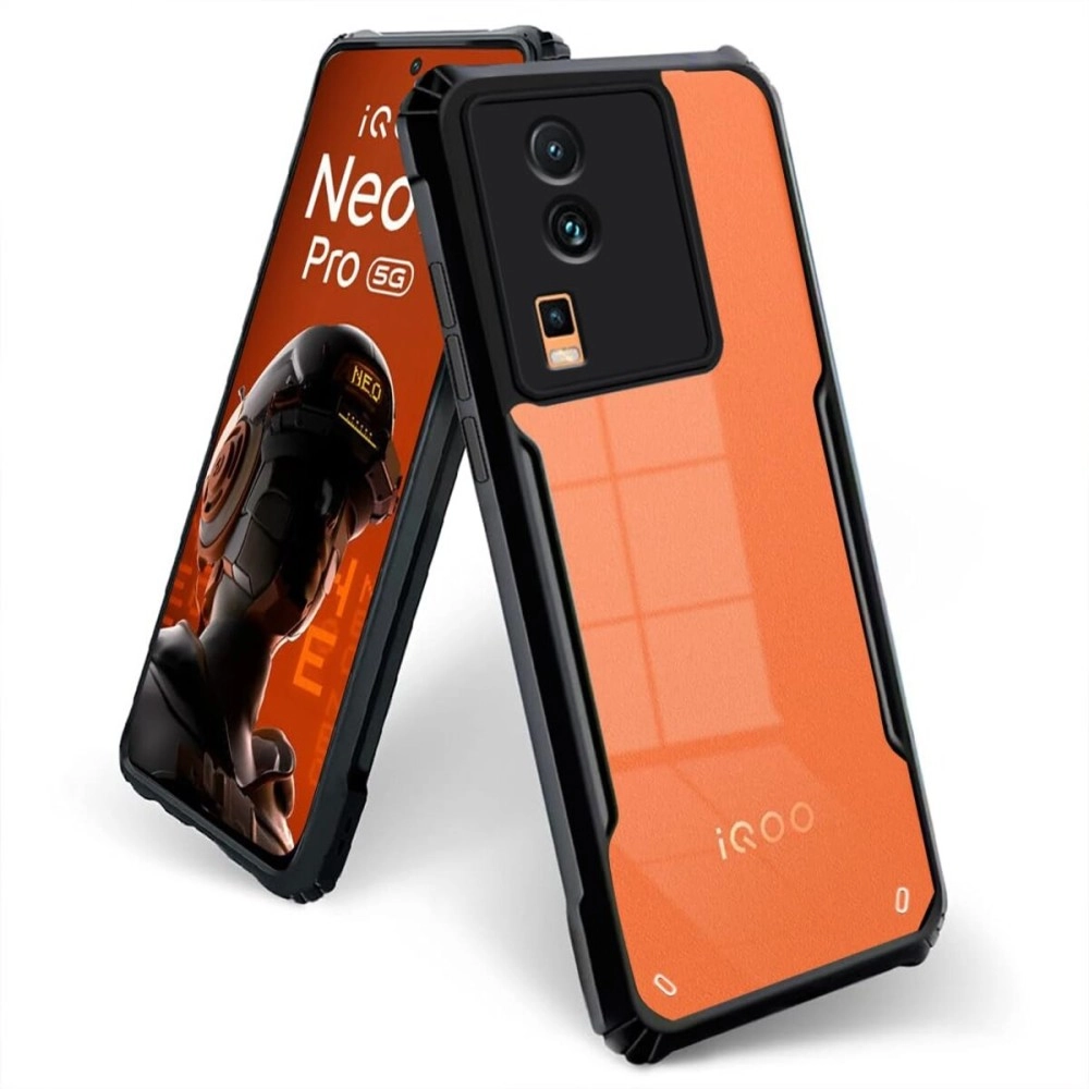 Fashionury Shockproof Crystal Clear Back Cover Case for iQOO Neo 7 / Neo 7 Pro 5G | 360 Degree Protection | Protective Design | Transparent Back PC & TPU | Black Bumper
