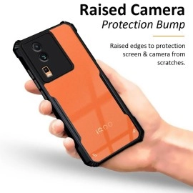 Fashionury Shockproof Crystal Clear Back Cover Case for iQOO Neo 7 / Neo 7 Pro 5G | 360 Degree Protection | Protective Design | Transparent Back PC & TPU | Black Bumper