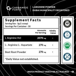 Carbamide Forte L Arginine Powder Supplement 3000mg | Pre-workout for men & women | L Arginine Supplements For Men & Women | Beet Root Powder - Alphonso Mango- 90g