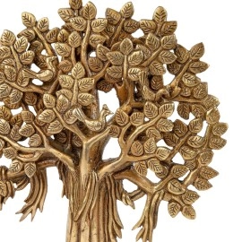 Jaszz Art Pure Brass Kalpavriksha Tree Showpiece (8 inches, 1 Kg) Trees of Life - Home Decor - Gift for Good Luck Vastu and Fengshui - Best in Living Room Table Decoration with Antique Polish