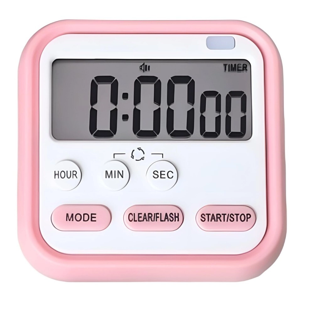PLUZNIQ Kitchen Timer, 24-Hours Digital Timer with Clock for Cooking, Loud Alarm & Strong Magnet, Count-Up & Count Down for Kitchen Baking Sports Games Office Study (Pack of 1, Pink)