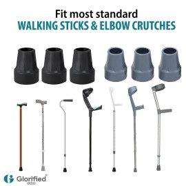 GLORIFIED ORTHO 2 Pack Replacement Rubber Tips for Walking Cane,All Type Elbow Crutches, All Walking Sticks Leg Bushes Accessories (Black)