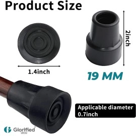 GLORIFIED ORTHO 2 Pack Replacement Rubber Tips for Walking Cane,All Type Elbow Crutches, All Walking Sticks Leg Bushes Accessories (Black)
