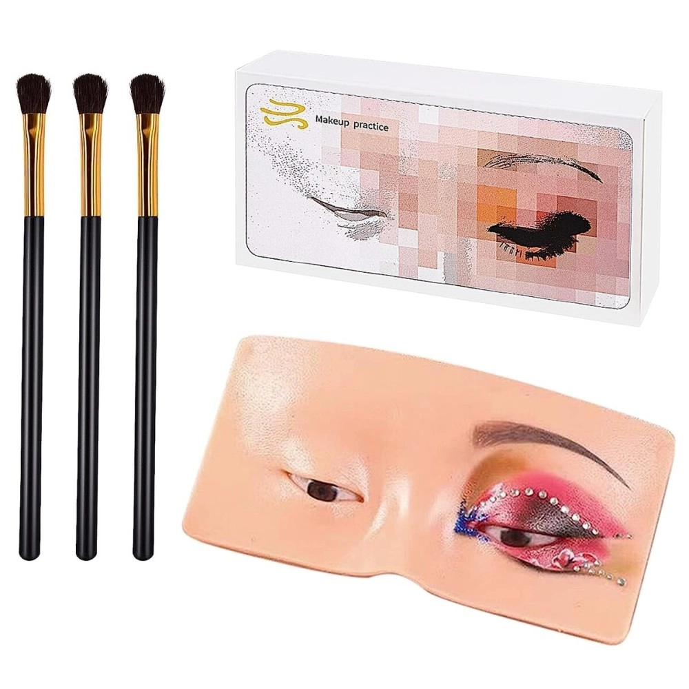 ELITEWAVE 4PCS Silicone Face Makeup Mannequin - Perfect Aid for Eyeshadow Practice with 3Pcs Eye Brushes