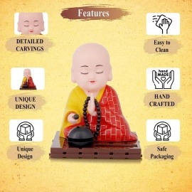 sculpmart Solar Powered Moving Head and Hand Sitting Gautam Buddha Statue for Living Room | Car Dashboard | Home | Office Desk | Wealth & Prosperity - Red