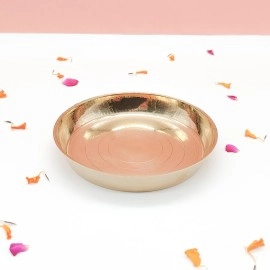 TORPPEZA Brass Plain Design Heavy Plate for Store kumkum, haldi, akshat, Prashad/Heavy Small thali for Pooja Purpose Round Shape Plate (Size - 8.5cm) Pack of 1