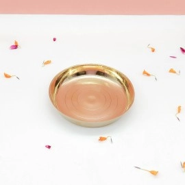TORPPEZA Brass Plain Design Heavy Plate for Store kumkum, haldi, akshat, Prashad/Heavy Small thali for Pooja Purpose Round Shape Plate (Size - 8.5cm) Pack of 1
