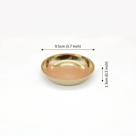 TORPPEZA Brass Plain Design Heavy Plate for Store kumkum, haldi, akshat, Prashad/Heavy Small thali for Pooja Purpose Round Shape Plate (Size - 8.5cm) Pack of 1