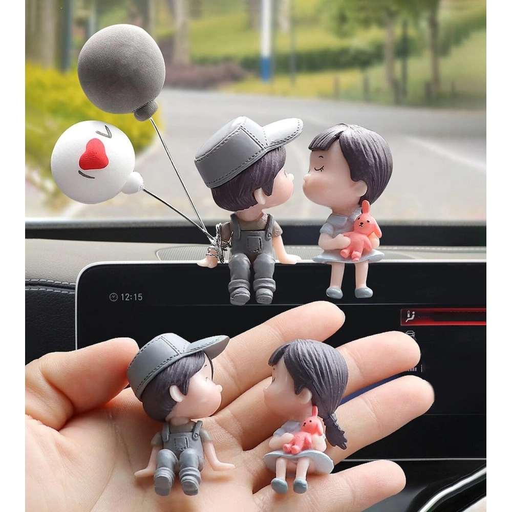 wolpin Plastic Car Decor Car Dashboard Accessories Cute Love Couple I Love You With Balloon Car Interior Decoration Showpiece For Desk Decoration
