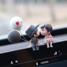 wolpin Plastic Car Decor Car Dashboard Accessories Cute Love Couple I Love You With Balloon Car Interior Decoration Showpiece For Desk Decoration