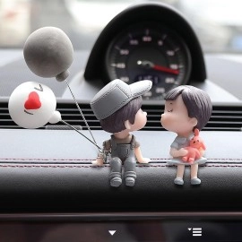 wolpin Plastic Car Decor Car Dashboard Accessories Cute Love Couple I Love You With Balloon Car Interior Decoration Showpiece For Desk Decoration