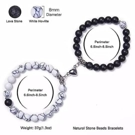 MEENAZ Couple Bracelets for Girls Boys - Blue Stainless Steel & Brass Chain Bracelet - Heart Magnetic - Valentine\'s Day, Anniversary, Birthday Gift