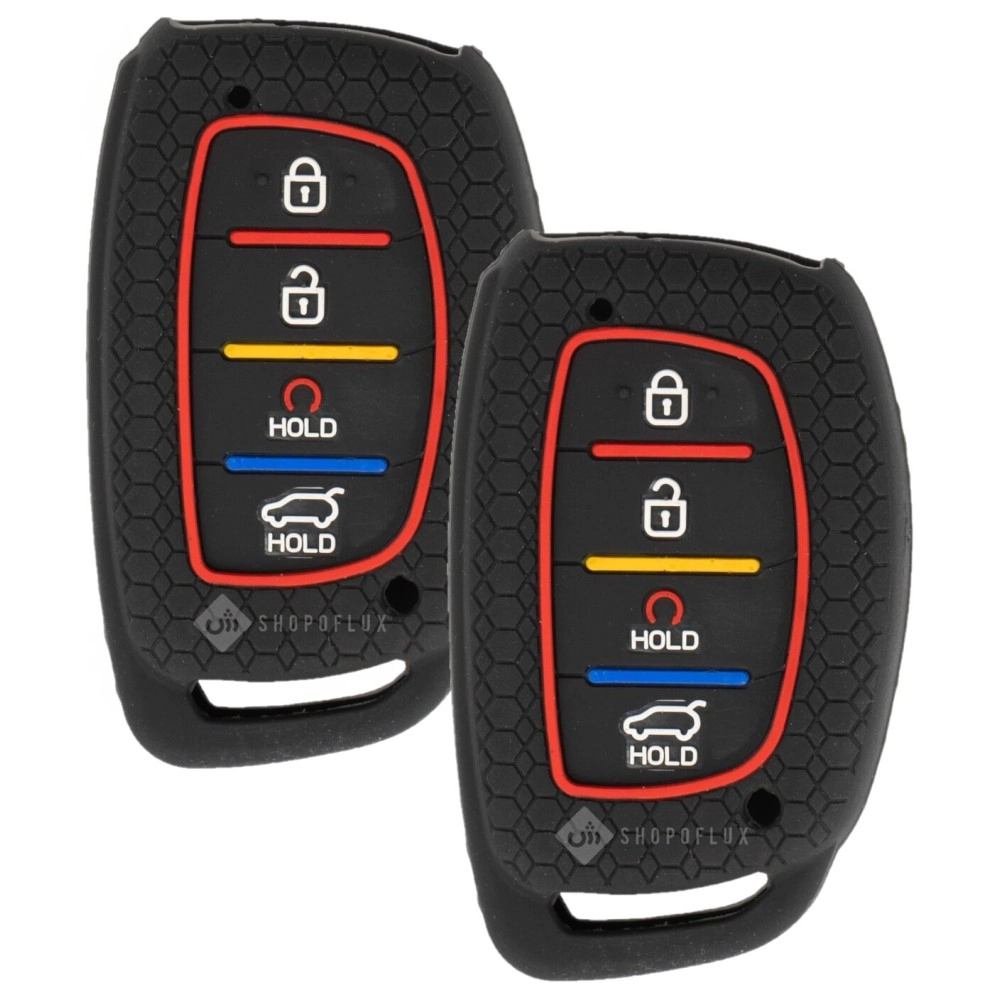 SHOPOFLUX Silicone Key Cover Compatible with Hyundai Alcazar and Creta 2021 2022 2023 Car 4 Button Smart Key (Pack of 2)