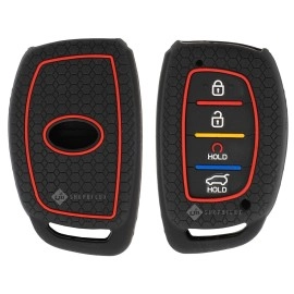 SHOPOFLUX Silicone Key Cover Compatible with Hyundai Alcazar and Creta 2021 2022 2023 Car 4 Button Smart Key (Pack of 2)