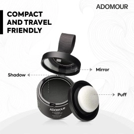 Adomour Hair Root touchup Powder | Hairline Powder for Men and Women | Instantly conceals Hair loss, bald patch and Grey Hair | Root Cover up | Sweat Resistant and Stain Proof 24 hour Formula (Dark