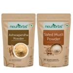 Neuherbs Organic Safed Musli + Ashwagandha Powder (200g) | Herbal Combo For Strength & Stamina Booster, Support for Stress, Mental Calmness & Anxiety Issues
