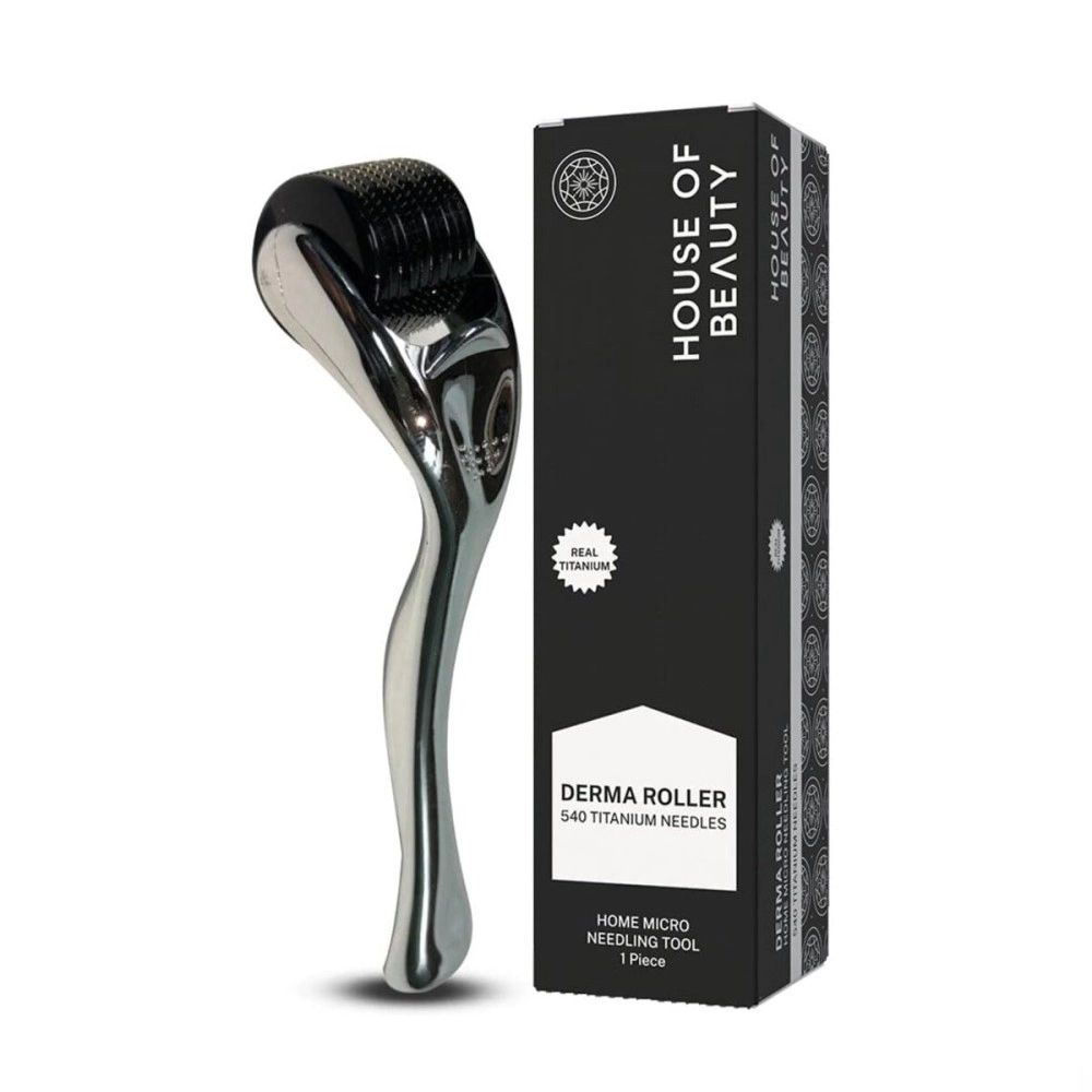 HOUSE OF BEAUTY Derma Roller for Face - 0.75mm Microneedle Roller for Skin Care, Dark pigmentation, Beard Growth & Hair Regrowth - 540 Real Titanium Microneedling Tool for Glowing Skin, Fine Lines