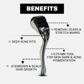 HOUSE OF BEAUTY Derma Roller for Face - 0.75mm Microneedle Roller for Skin Care, Dark pigmentation, Beard Growth & Hair Regrowth - 540 Real Titanium Microneedling Tool for Glowing Skin, Fine Lines