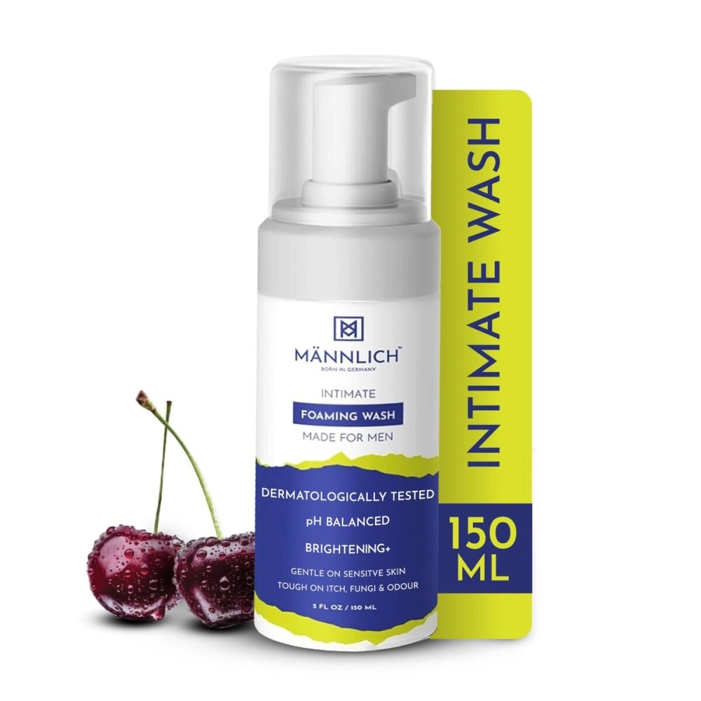 Mannlich Intimate Wash for Men (150 ml) Relieves Itchiness & Odour, Prevents Fungal Growth, Genital Area, pH Balanced & Dermatologically Tested With Tea Tree Oil, Neem, Eucalyptus Oil, 1% Salicylic &
