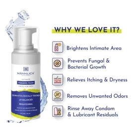 Mannlich Intimate Wash for Men (150 ml) Relieves Itchiness & Odour, Prevents Fungal Growth, Genital Area, pH Balanced & Dermatologically Tested With Tea Tree Oil, Neem, Eucalyptus Oil, 1% Salicylic &