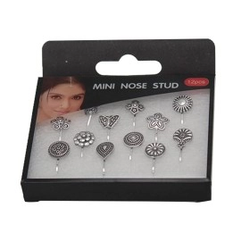 VAMA FASHIONS Non Piercing NosePin Pressing Type Clip on Oxidised Black Silver Nose Ring Stud for Girls Women, 1.5cm, Metal, No Gemstone