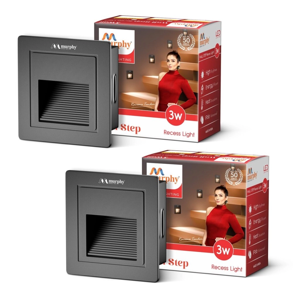 Murphy 3W Wall Step Conceal Light Outdoor and Indoor LED Foot Light with Aluminium IP65 Grade Waterproof Body : Warm White, Pack of 2