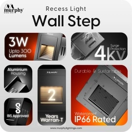 Murphy 3W Wall Step Conceal Light Outdoor and Indoor LED Foot Light with Aluminium IP65 Grade Waterproof Body : Warm White, Pack of 2