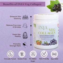 INJA Wellness Veg Collagen Supplement Powder for Women,Men,100% Vegetarian,No Added Sugar,Improves Skin & Hair Health,Reduce Fine Line & Wrinkles,Blackcurrant Flavour,150 grams