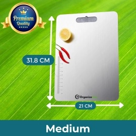 Organizemee Stainless Steel Kitchen Chopping & Cutting Board - Heavy Duty Vegetable Cutter Board with Stand, Wall Mount, Large Size (31x21 cm)
