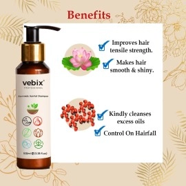 Vebix Professional HairCare Regimen -Ayurvedic 3 Product Kit -For Normal (All Types ) Hair - Lotus AntiHairfall Shampoo + Anti HairFall Neem Oil & Hair Growth Serum