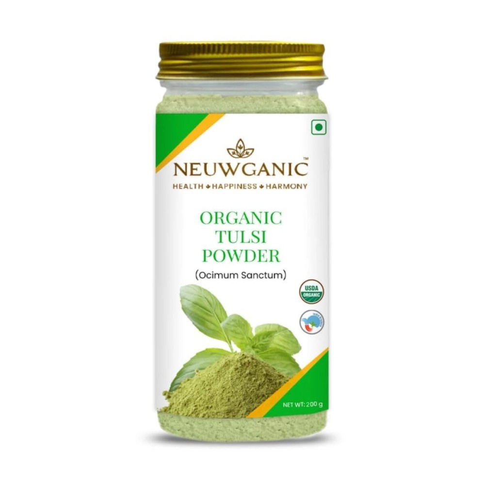 Neuwganic - Organic Tulsi Powder - Holy Basil Powder | India Organic and USDA Organic Certified | Ideal For Making Kadha, Tea & Chutney | 200 Gm