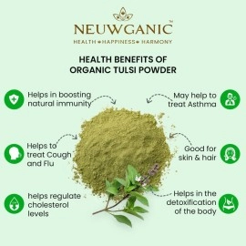 Neuwganic - Organic Tulsi Powder - Holy Basil Powder | India Organic and USDA Organic Certified | Ideal For Making Kadha, Tea & Chutney | 200 Gm