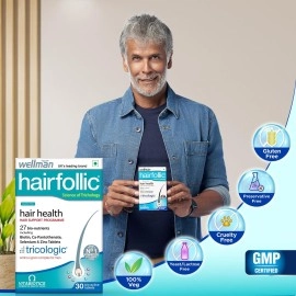 wellman Hairfollic Hair Supplements Tablet For Men - Advanced Hair Nutrition With Tricological Amino-Lignan Complex | 27 Bionutrients For Healthy Hair, Beard, And Skin (Pack Of 2)