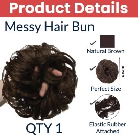 TEMPERIA Hair Accessories For Women Stylish - Juda Hair Buns - Messy Bun Hair Extension - Artificial Fake Donuts Maker Scrunchies - With Elastic Rubber band - Natural Brown - 1 Pc - (25GR)