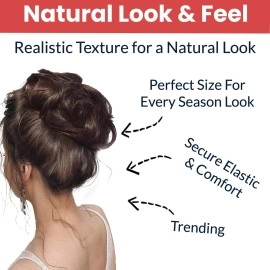 TEMPERIA Hair Accessories For Women Stylish - Juda Hair Buns - Messy Bun Hair Extension - Artificial Fake Donuts Maker Scrunchies - With Elastic Rubber band - Natural Brown - 1 Pc - (25GR)