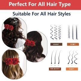 TEMPERIA (2pcs) Hair Accessories For Women & Girls - Stylish Red Rose Artificial Flowers Bun Juda U Pins & Clips for Style & Decoration - Bridal Brooch & Braid for Hairstyle of Bride, Wedding & Party