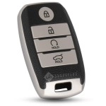 SHOPOFLUX TPU Leather Key Cover Compatible with Kia Seltos | Sonet | Carens 4 Button Smart Key (Black Silver)