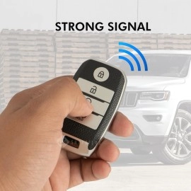 SHOPOFLUX TPU Leather Key Cover Compatible with Kia Seltos | Sonet | Carens 4 Button Smart Key (Black Silver)