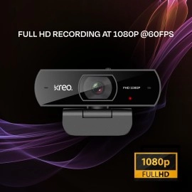 Kreo Owl Full HD Webcam with Auto-Focus and Built-in Dual Digital Mic, Plug and Play Setup for Video Call, Streaming, YouTube and More, Built-in Privacy Shutter with 360 Rotation (Black, Owl)