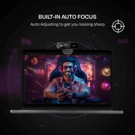 Kreo Owl Full HD Webcam with Auto-Focus and Built-in Dual Digital Mic, Plug and Play Setup for Video Call, Streaming, YouTube and More, Built-in Privacy Shutter with 360 Rotation (Black, Owl)