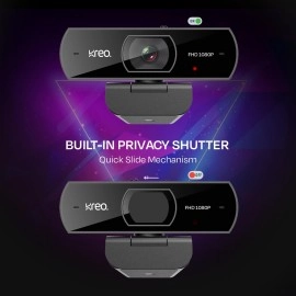 Kreo Owl Full HD Webcam with Auto-Focus and Built-in Dual Digital Mic, Plug and Play Setup for Video Call, Streaming, YouTube and More, Built-in Privacy Shutter with 360 Rotation (Black, Owl)