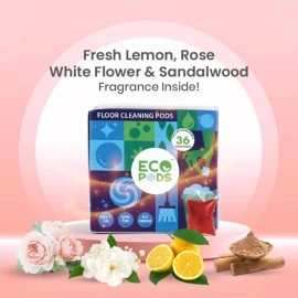 Eco Pods Floor Cleaner Surface Disinfectant Liquid Kills Germs (ROSE, SANDALWOOD, LEMON, WHITE FLOWER) - Pack of 36 (Water Soluble) - (Medium (Pack of 36) Covers- 1000 sq. ft.)
