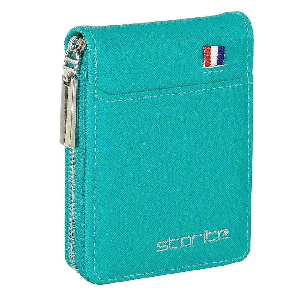 Storite PU Leather 9 Slot Vertical Credit Debit Card Holder Money Wallet Zipper Coin Purse for Men Women (Light Brown - 11.5 x 2 x 8 Cm), Turquoise, 1Pack Turquoise Green, Casual
